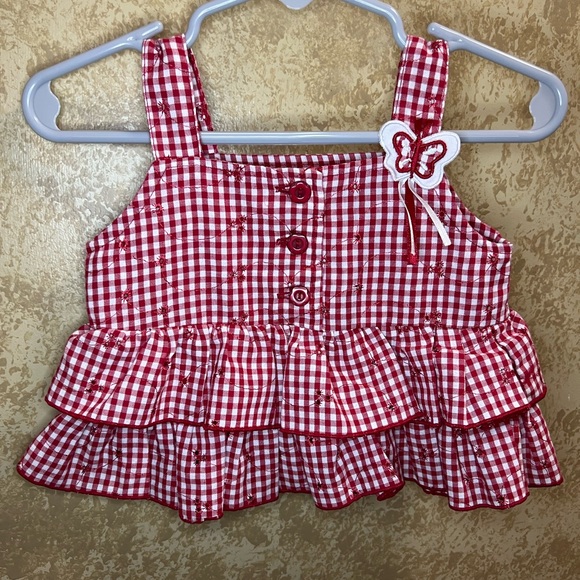 2/$20 Vintage 12M KT Kids Red Gingham tanktop Denim pants two-piece matching set - Picture 3 of 13